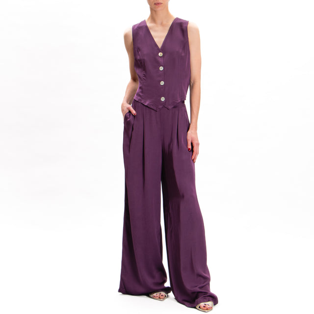Tensione in-Pantalone in satin con pinces - purple