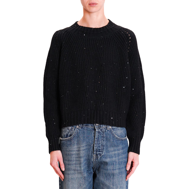 Haveone-Maglia a coste con micro paillettes - nero