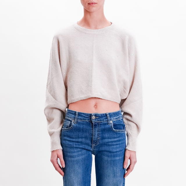 Haveone-Maglia crop micro paillettes - beige