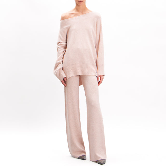 Kontatto-Elastic waist knitted trousers - pink