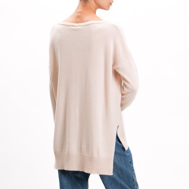 Kontatto-Maglia misto cashmere spacchi laterali - ecru'