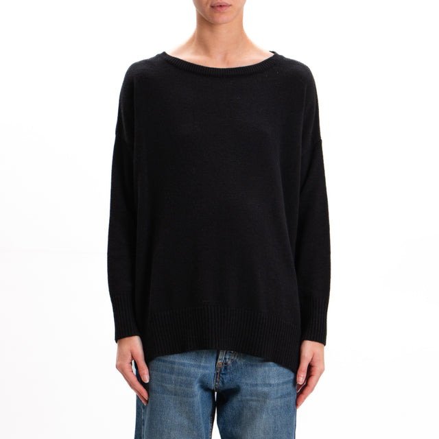 Kontatto-Maglia misto cashmere spacchi laterali - nero