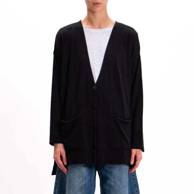 Kontatto-Cardigan over con tasche misto cashmere - nero