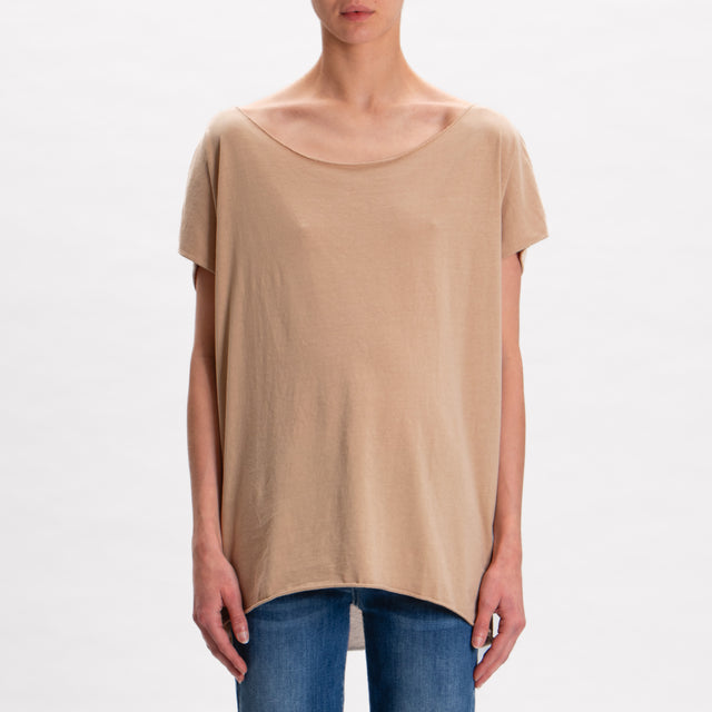 Kontatto-T-shirt stondata in cotone fiammato - sabbia