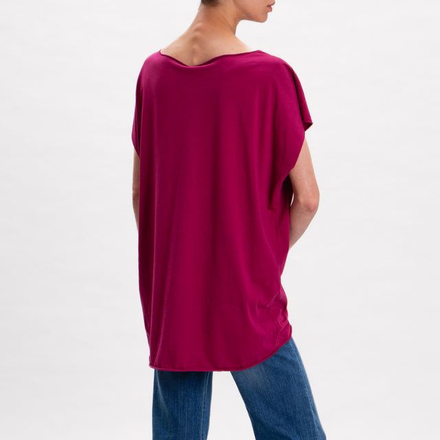 Kontatto-T-shirt stondata in cotone fiammato - rosso india