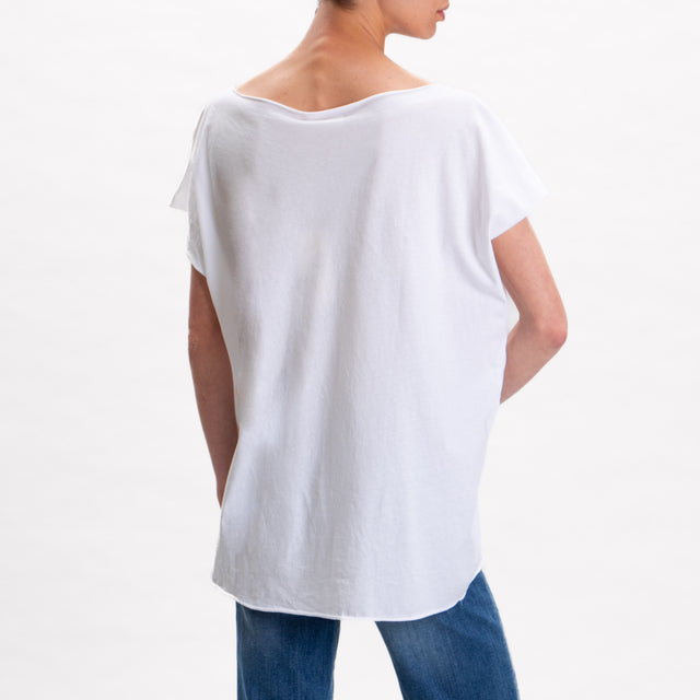 Kontatto-T-shirt stondata in cotone fiammato - bianco