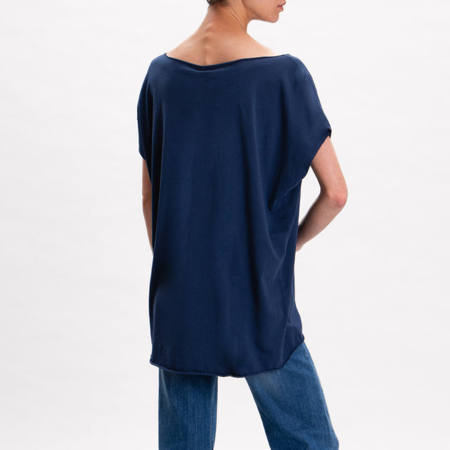 Kontatto-T-shirt stondata in cotone fiammato - blu