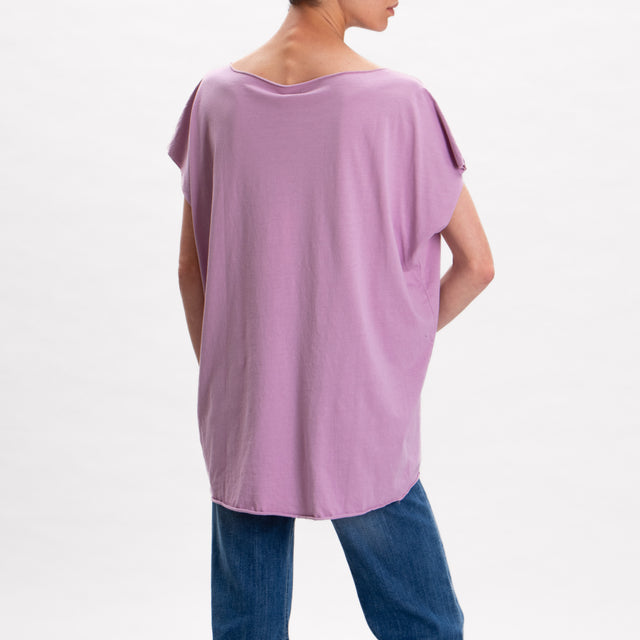 Kontatto-T-shirt stondata in cotone fiammato - mauve