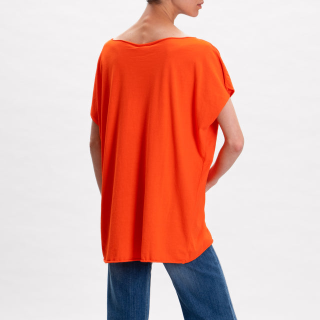 Kontatto-T-shirt stondata in cotone fiammato - orange