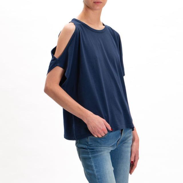Kontatto-Camiseta de algodón con aberturas - azul