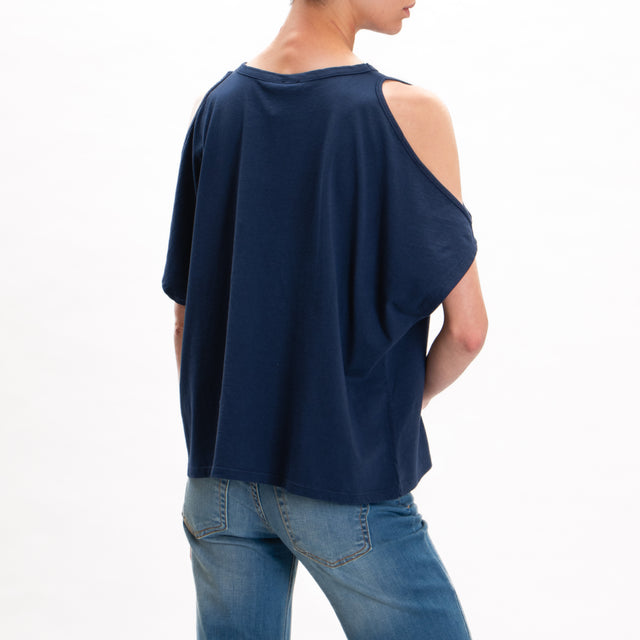 Kontatto-Camiseta de algodón con aberturas - azul