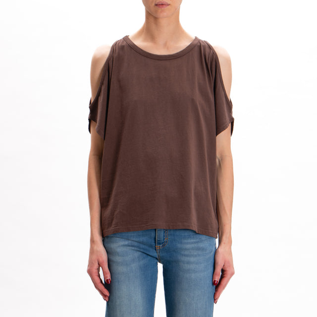Kontatto-Camiseta de algodón con aberturas - marrón oscuro