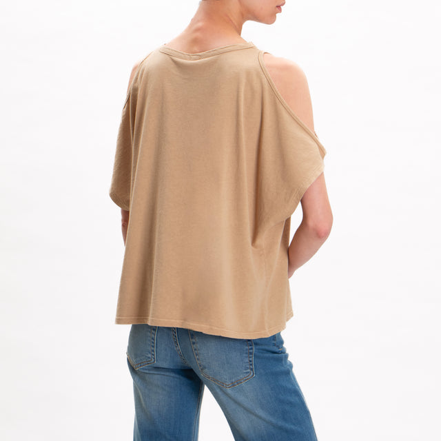 Kontatto-T-shirt cut out in cotone - sabbia