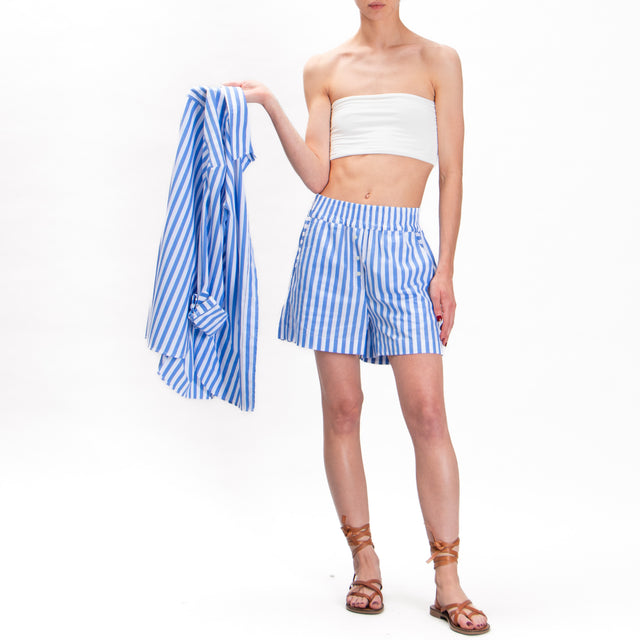 Pantalón corto de rayas con elástico Tension - blanco/azul claro