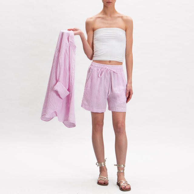 Tensione in- Shorts in lino con coulisse - rosa