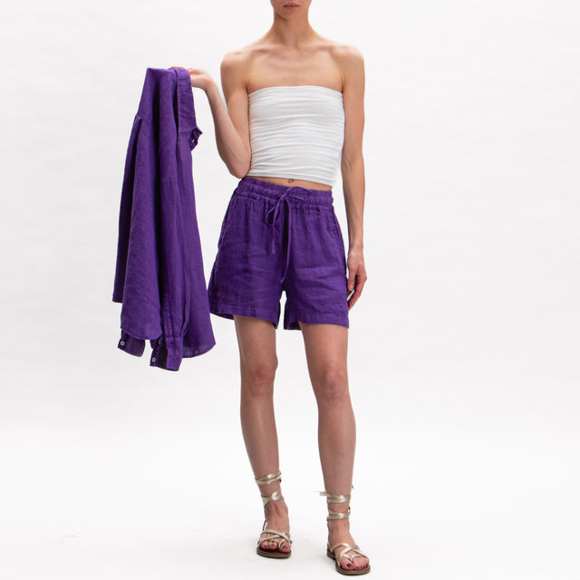Tensione in- Shorts in lino con coulisse - viola