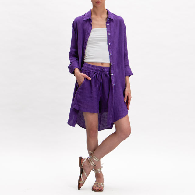 Tensione in- Shorts in lino con coulisse - viola