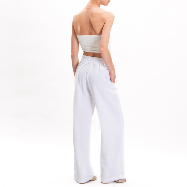 Dixie-Pantalone misto lino elastico dietro - bianco