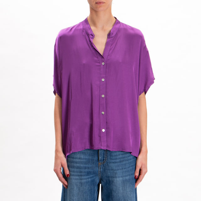 Camisa Tension con cuello coreano y mangas caídas - violeta