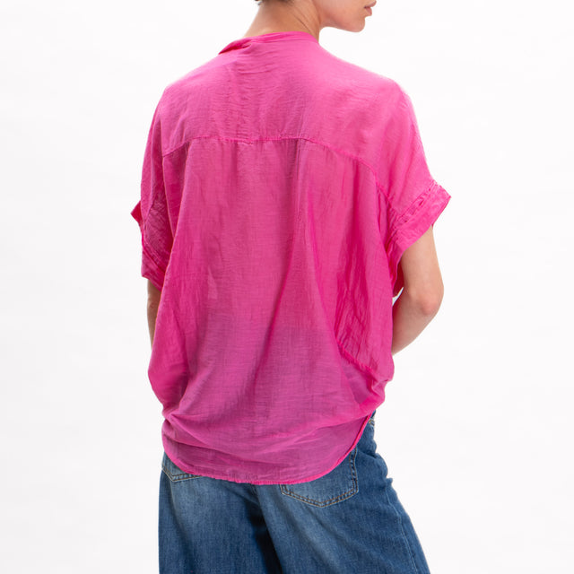 Camisa Tension de mezcla de seda con detalle de flecos - fucsia