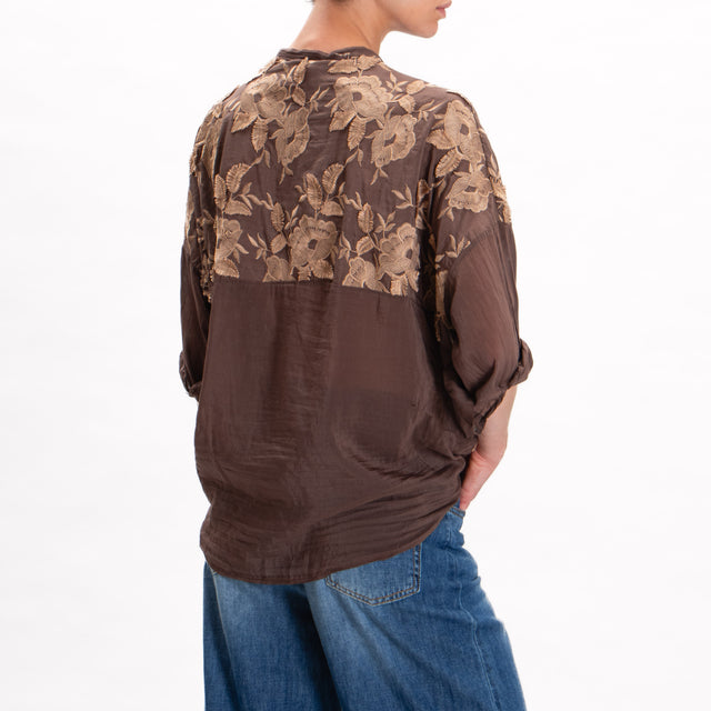 Motel-Camisa de muselina de mezcla de seda con bordado - cacao