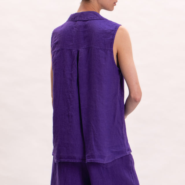 Tensione in-Camicia lino smanicata con spilla - viola
