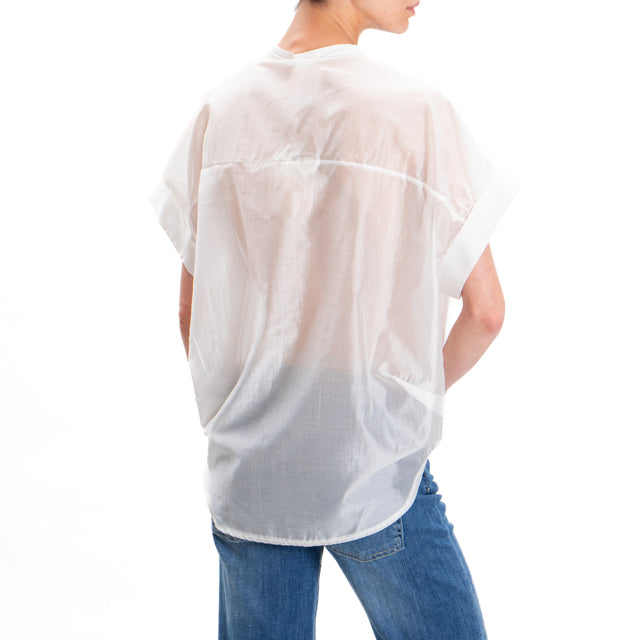 Tension in- Camisa de muselina de media manga con nudo - blanco