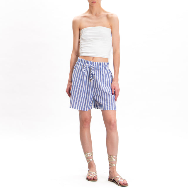 Motel-Shorts righe misto lino con elastico - Blu/bianco