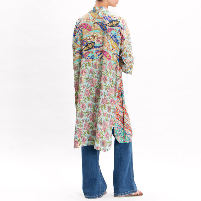 Kontatto-Kimono corto estampado - cielo/oliva/rosa