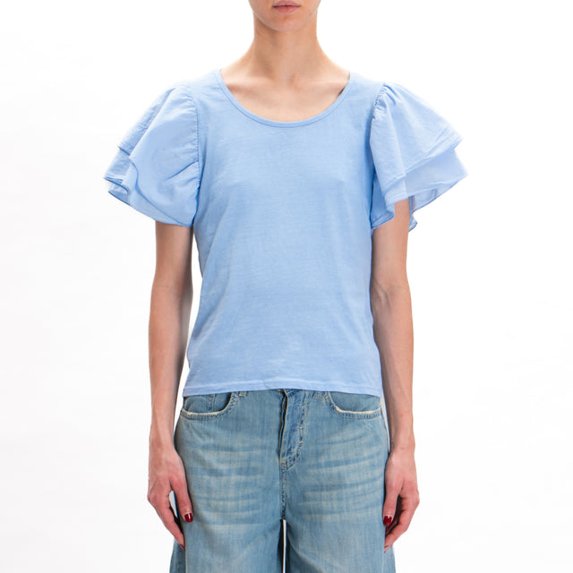 Haveone-Camiseta con mangas con volantes - azul claro