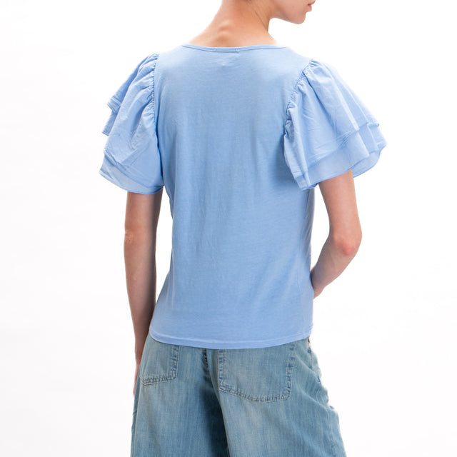 Haveone-Camiseta con mangas con volantes - azul claro