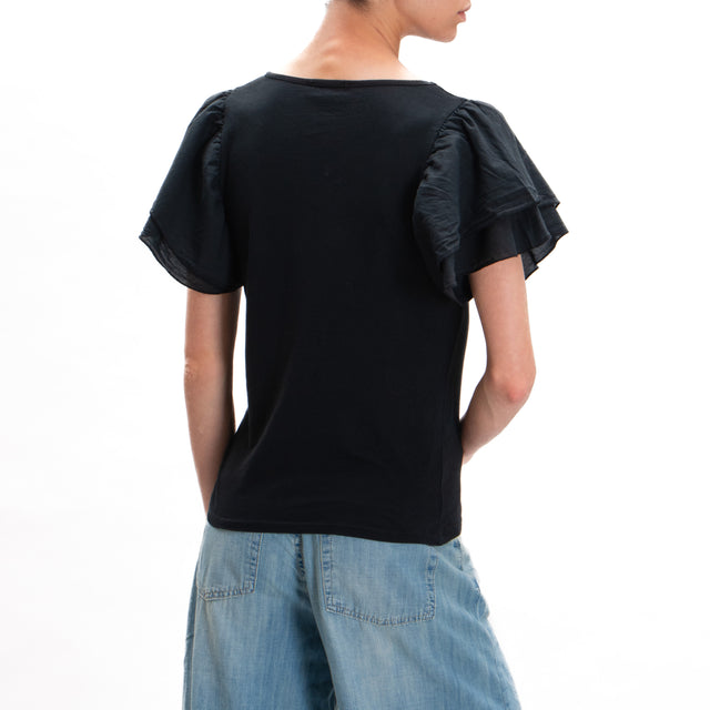 Haveone-Camiseta con mangas con volantes - negro