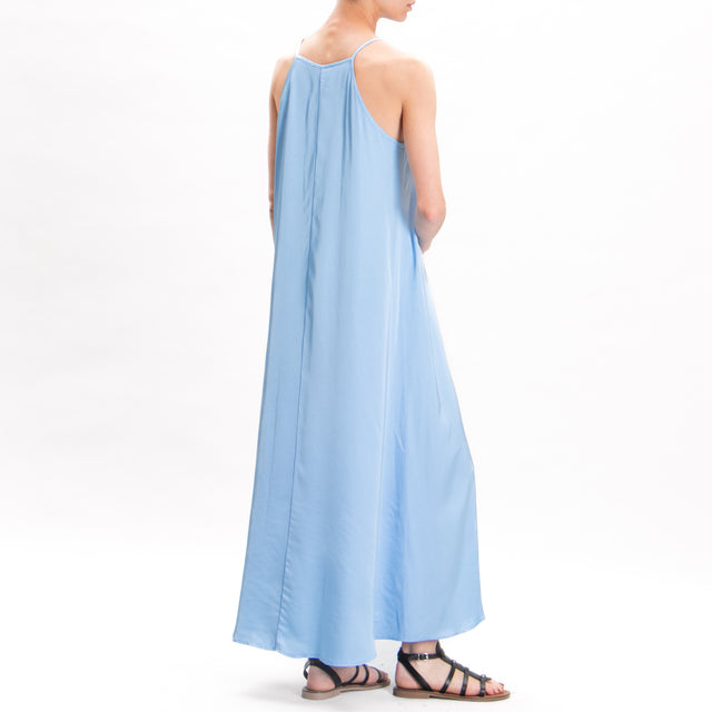 Vicolo-Vestido de raso con escote americano - azul claro