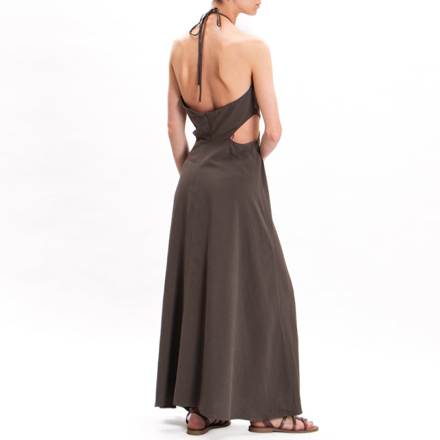 Vicolo-Vestido con aberturas en mezcla de lino - marrón oscuro