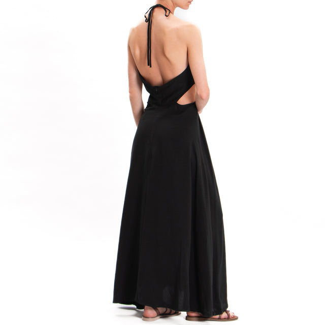 Vicolo-Vestido con aberturas en mezcla de lino - negro
