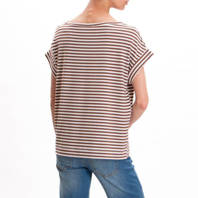 Vicolo - Camiseta de rayas box - white/brown