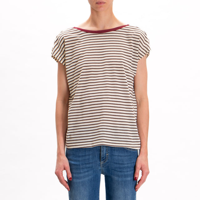Souvenir-Camiseta de rayas con cuello en V en la espalda - burgundy/butter/dark