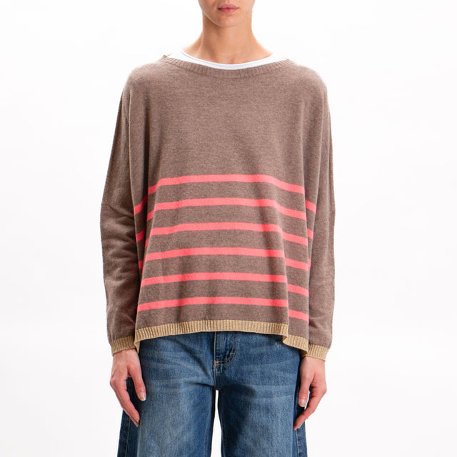 Vicolo-Maglia oversize righe misto cashmere - oro/tortora/fucsia