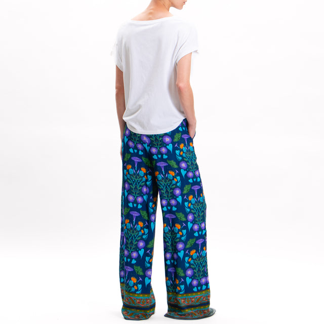 Wu'side-Pantalone fantasia floreale con elastico - blu/viola/turchese